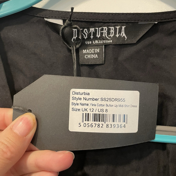 Disturbia Finis Cotton Button Up Midi Shirt Dress Womens Size 8 Pockets - Picture 4 of 7